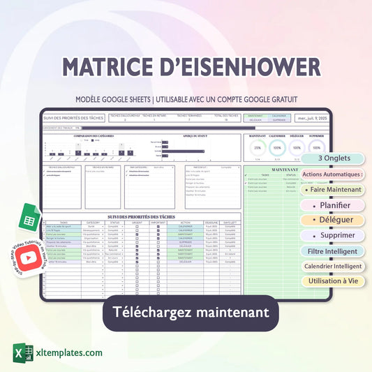 Matrice d’Eisenhower – Suivi des Tâches & Priorités – Google Sheets – Téléchargement Instantané